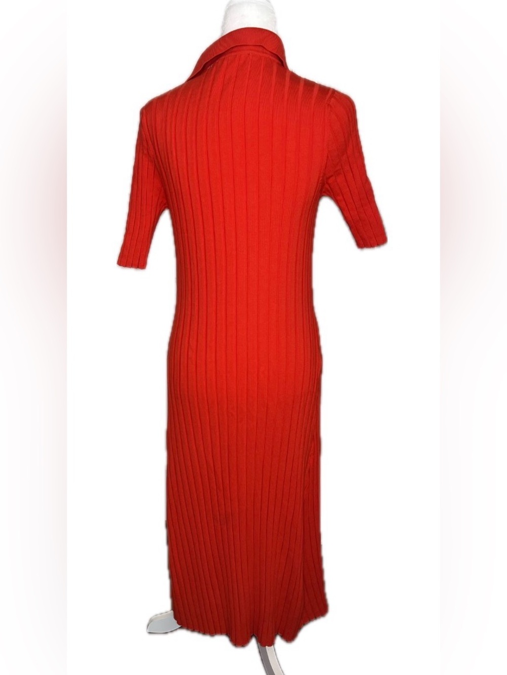 LOFT Red Ribbed Collared Short Sleeve Midi Sweater Dress L Large - Picture 3 of 8